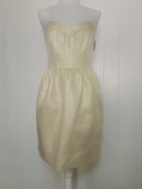 NWT Shoshanna Strapless Dress Brocade Cream Gold Metallic Bridal Party Mini 4